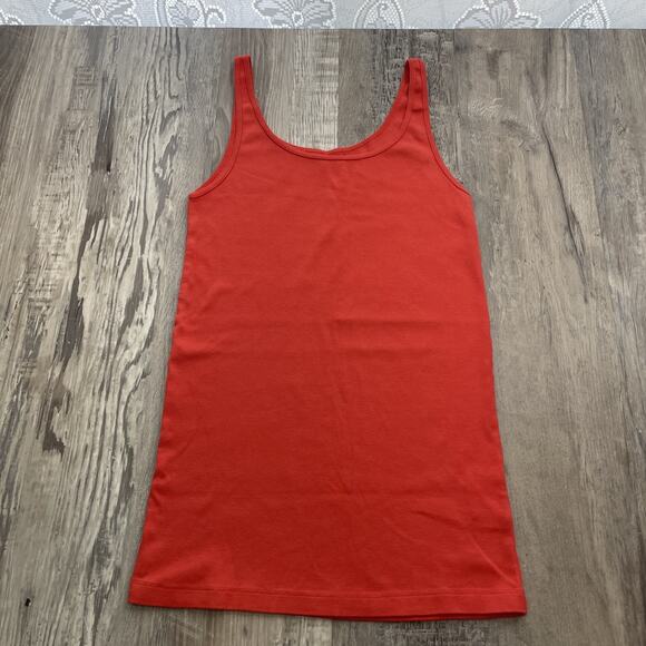 Eileen Fisher Tank Baby Rib Organic Cotton Coral Red Basic Scoop Neck Sz Medium - Picture 1 of 10